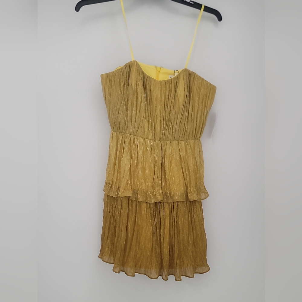 Dress the Population Gold Metallic Tiered Evening Dress